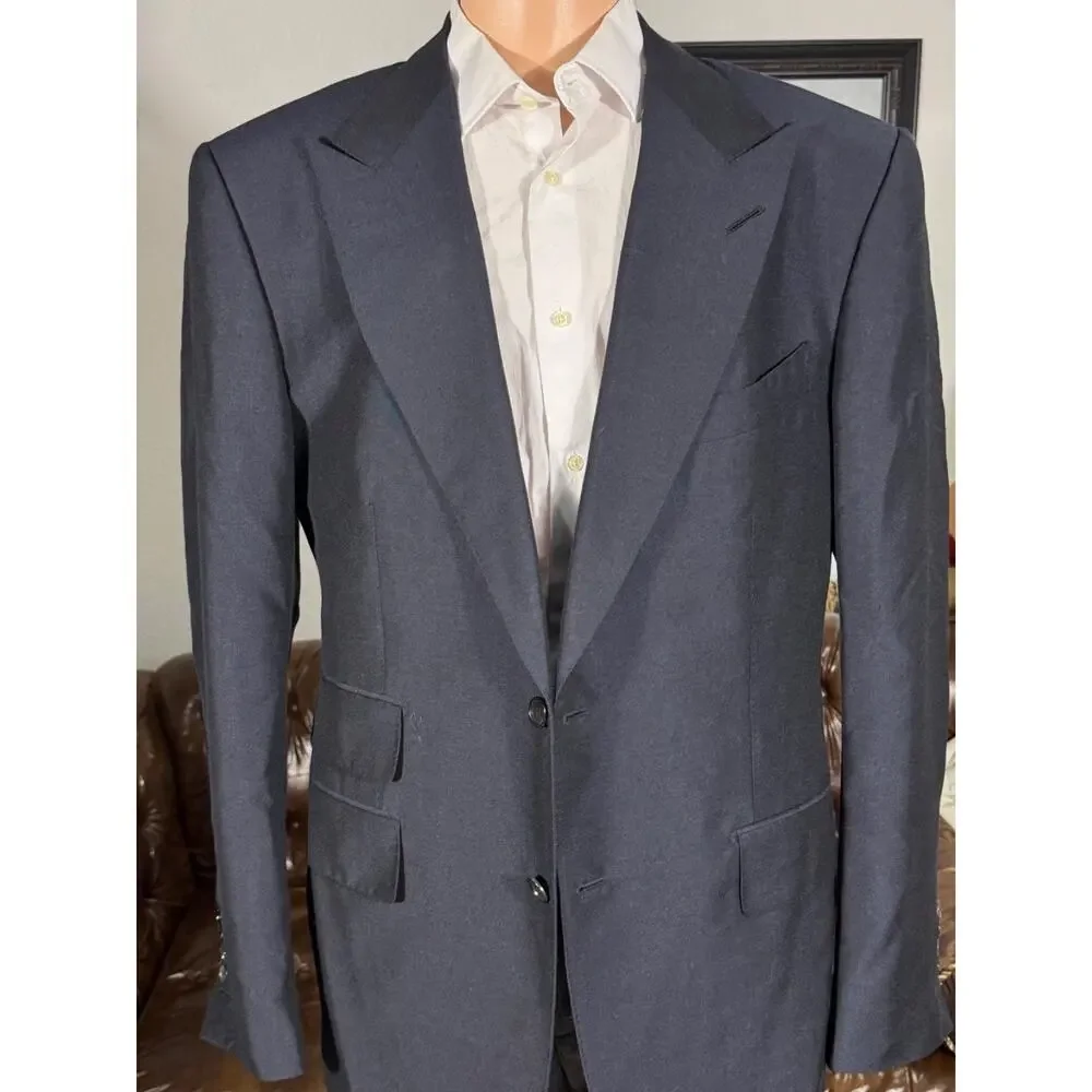 Tom Ford Navy Cashmere Mohair Peak Lapel 2 Piece Suit 56LEU 46L US 37x33 Trouser